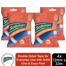 Load image into Gallery viewer, Sellotape Double Sided Tape for Everyday Use with Easy Peel 12mmx33m, 4pk