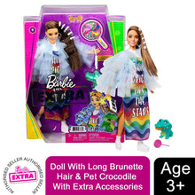 Load image into Gallery viewer, Barbie Extra Doll With Long Brunette Hair &amp; Pet Crocodile With Extra Accessories