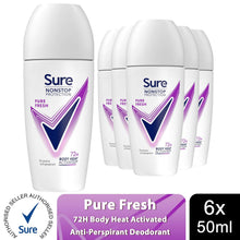 Load image into Gallery viewer, 6x Sure Women Motion Sense AP Deodorant Rollon 72H Nonstop, Pure Fresh - 50ml