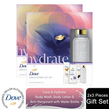 Load image into Gallery viewer, Dove Care &amp; Hydrate Bath &amp; Body 3 Pieces Gift Set for Her with Water Bottle