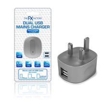 Load image into Gallery viewer, FX Dual USB Mains Charger Plug (UK) For SmartPhones &amp; Tablets - Silver