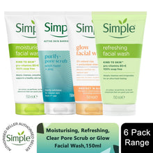 Load image into Gallery viewer, Simple Face Wash-Moisturising, Refreshing, Clear Pore Scrub or Glow 150ml, 6Pack