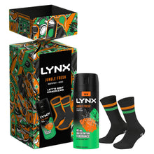 Load image into Gallery viewer, Lynx LET'S GET CRAKING Jungle Fresh Body Spray Gift Set for Him with Socks Pair