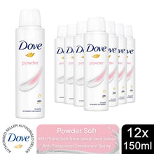 Load image into Gallery viewer, Dove Powder Soft Anti-Perspirant Deo Spray for 48Hrs Protection, 150ml, 12 Pack