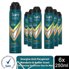 Load image into Gallery viewer, Sure Men Energise Deodorant Spray with 72H Nonstop Protection 250ml, 6 Pack