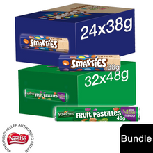 Load image into Gallery viewer, Nestle Chocolate Tubes, Smarties Milk Chocolate 24x38g &amp; Rowntree Vegan 32x48g