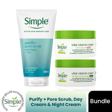 Load image into Gallery viewer, Simple Clear Pore Scrub Day Cream SPF 15 &amp; Night Cream Bundle