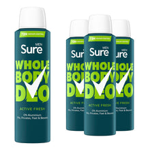 Load image into Gallery viewer, Sure Men Whole Body Deodorant Spray Active Fresh w/ 72H Odour Control 150ml, 3pk