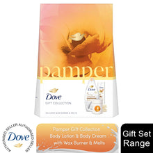 Load image into Gallery viewer, Dove Pamper Body Wash &amp; Body Lotion 2Pcs Gift Set for Her w/ Wax Burner &amp; Melts