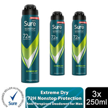 Load image into Gallery viewer, Sure Men Anti-perspirant 72H Nonstop Protection Extreme Dry Deodorant, 3x250ml