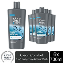 Load image into Gallery viewer, Dove Men+Care 3-in-1 Body, Face &amp; Hair Wash Hydrating Clean Comfort 700ml, 6 Pk