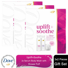 Load image into Gallery viewer, Dove Body + Mind Gift Set, Calming and Uplifting Body Washes Gift with Puff