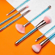 Load image into Gallery viewer, Cosmic Makeup Brush Set 7 Piece Turquoise Liquid Glitter Handle Beauty Tool Kit