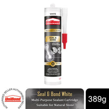 Load image into Gallery viewer, Unibond Seal &amp; Bond Sealant Cartridge Multi-Purpose Adhesive White, 389g
