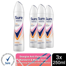 Load image into Gallery viewer, Sure Women Energise Deodorant Spray with 72H Nonstop Protection 250ml, 3 Pack
