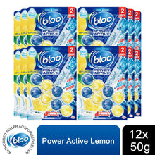 Load image into Gallery viewer, Bloo Toilet Rim Blocks Colour Active+ Lemon for Anti-Limescale Effect 2x50g 12pk