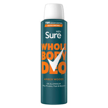 Load image into Gallery viewer, Sure Men Whole Body Amber Woods 72H Odour Protection Deodorant Spray 150ml, 6pk