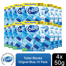 Load image into Gallery viewer, Bloo Toilet Blocks Original Blue Clean+Fresh with Fresh Fragrance 4x50g 14pk