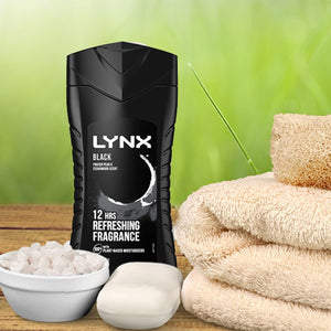 12pk of 225ml Lynx 12H Refreshing Black Frozen Pear & Cedarwood Scent Body wash
