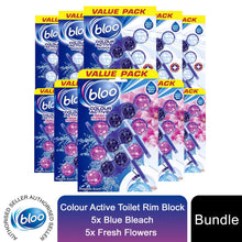Load image into Gallery viewer, Bloo Active Toilet Rim Block Blue Bleach &amp; Fresh Flowers AntiLimescale 3x50g 5pk