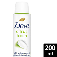 Load image into Gallery viewer, Dove Citrus Fresh Anti-Perspirant Aerosol 48H Sweat &amp; Odour Protection 200ml,6Pk