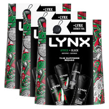 Load image into Gallery viewer, Lynx THE SUPREME SQUAD Africa &amp; Black 4 Pieces Gift Set for Him with Shower Tool