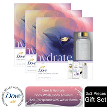 Load image into Gallery viewer, Dove Care &amp; Hydrate Bath &amp; Body 3 Pieces Gift Set for Her with Water Bottle