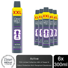 Load image into Gallery viewer, Dove Men+Care FIFA Active XXL Anti-Perspirant Aerosol Deodorant Spray 300ml, 6PK