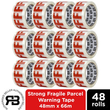 Load image into Gallery viewer, Fragile Tape 48mm x 66m Packing Tape for Parcels &amp; Boxes, 48 Rolls