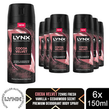 Load image into Gallery viewer, Lynx Body Spray Fine Fragrance Collection Cocoa Velvet for Men 150ml, 6 Pack