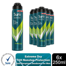 Load image into Gallery viewer, Sure Men Anti-perspirant 72H Nonstop Protection Extreme Dry Deodorant, 6x250ml