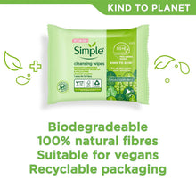 Load image into Gallery viewer, Simple Kind to Skin Double Sided Cleansing Biodegradable Facial Wipes, 25pcs