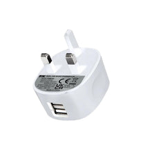 Load image into Gallery viewer, FX Mains Charger Dual USB 2.4 AMP Plug (UK) For Smart Phones &amp; Tablets, White