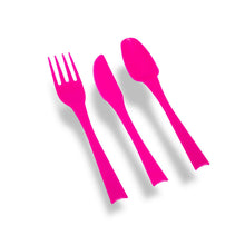 Load image into Gallery viewer, PMS 18Pc Knife, Fork &amp; Spoon Plastic Cutlery for Parties, Picnic or Beach, Pink