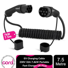 Load image into Gallery viewer, Cord Coiled 7.5m EV Charging Cable 230V 32A 7.4kW Portable Fast Charger UK Plug