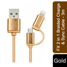 Load image into Gallery viewer, FX 2 in 1 Braided Charge &amp; Sync Cable - 3m : Gold