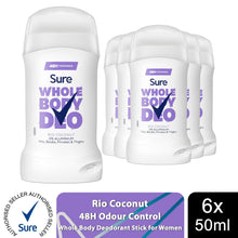 Load image into Gallery viewer, Sure Whole Body Deodorant Stick Rio Coconut with 48Hrs Odour Control 50ml,6 Pack
