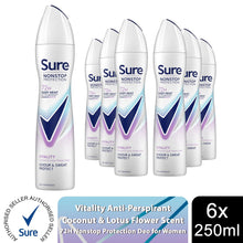 Load image into Gallery viewer, Sure Women Vitality Deodorant Spray with 72H Nonstop Protection 250ml, 6 Pack