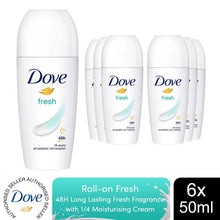 Load image into Gallery viewer, Dove Fresh Roll On AntiPerspirant up to 48H of Sweat &amp; Odour Protection, 6x50ml