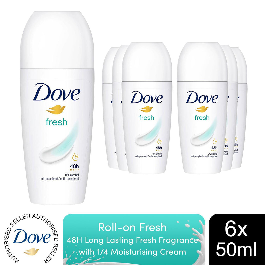 Dove Fresh Roll On AntiPerspirant up to 48H of Sweat & Odour Protection, 6x50ml