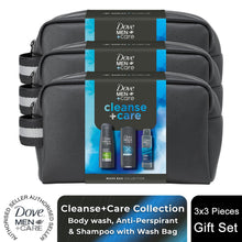 Load image into Gallery viewer, Dove Men+Care Gift Set Cleanse+Care Washbag, Bodywash, Deodorant &amp; Shampoo