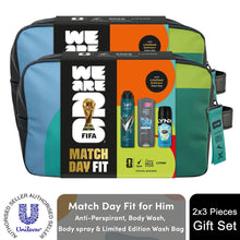Load image into Gallery viewer, Match Day Fit FIFA Gift Set for Him Body Wash, Spray &amp; Wash Bag Grooming Kit