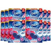 Load image into Gallery viewer, Bloo Colour Active Fresh Flower Fragrance Odour Stop Toilet Rim Block, 50g, 12pk