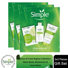 Load image into Gallery viewer, Simple Gift Set Clean &amp; Fresh Regime Face Wash Mask Moisturiser Skincare Trio