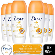 Load image into Gallery viewer, Dove Roll On Go Fresh Passion Fruit 72H Lasting Women's Antiperspirant 50ml, 6pk