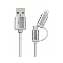 Load image into Gallery viewer, FX 2 in 1 Braided Charge &amp; Sync Cable - 2m : Silver
