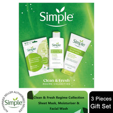 Load image into Gallery viewer, Simple Gift Set Clean &amp; Fresh Regime Face Wash Mask Moisturiser Skincare Trio