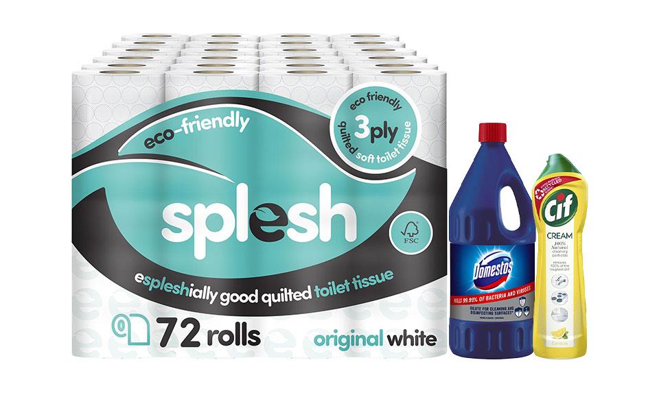 Cif Cleaner 500ml, Domestos Bleach 2L & Splesh 72 Toilet Roll