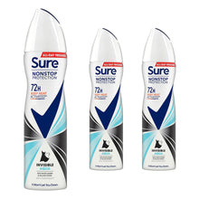 Load image into Gallery viewer, Sure Women Anti-Perspirant 72H Nonstop Protection Deo Invisible Aqua 150ml, 3pk