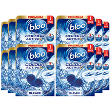 Load image into Gallery viewer, Bloo Colour Active Anti-Limescale Odour Stop Bleach Toilet Rim Block, 50g 12 Pk